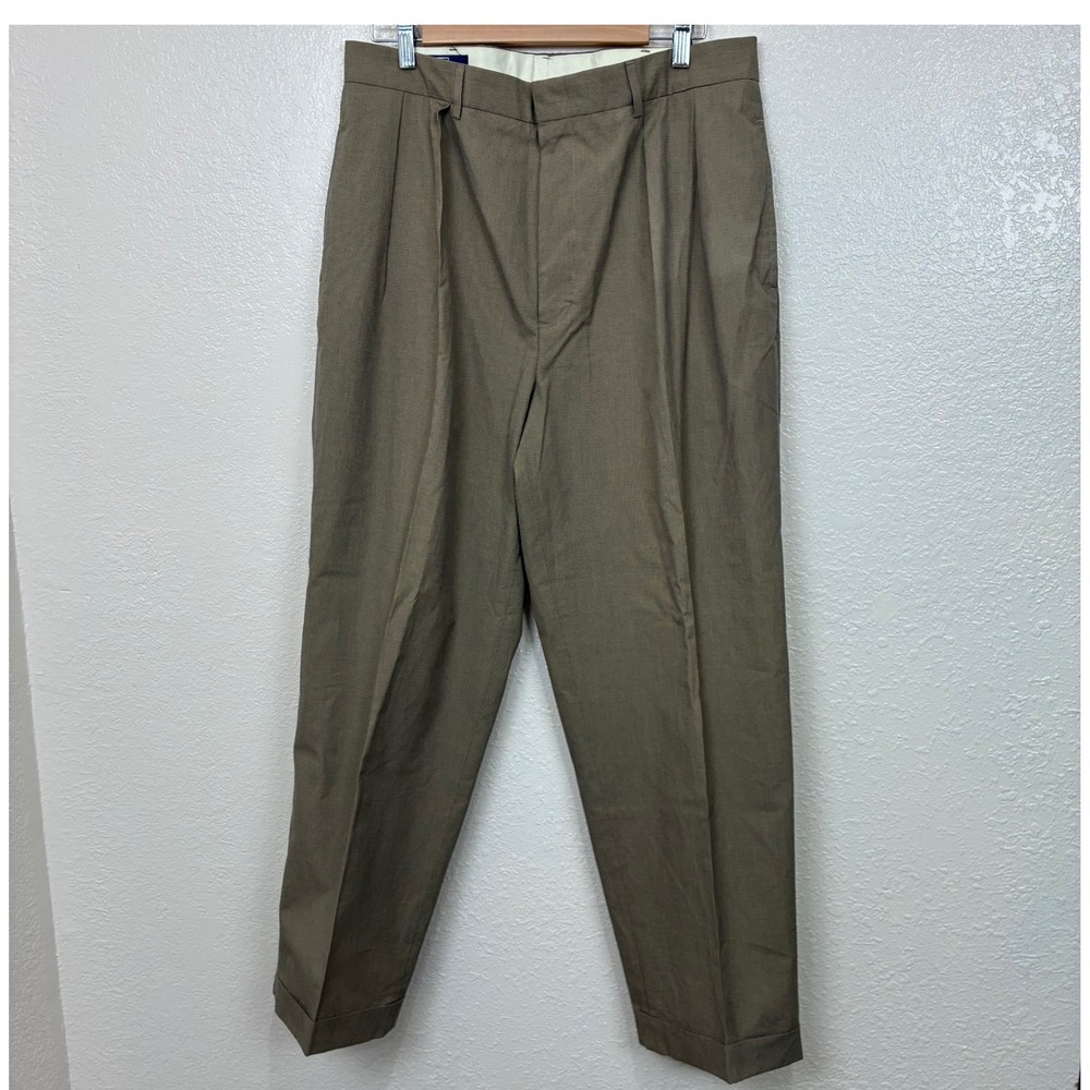 Polo Ralph Lauren Mens Pleated Cuffed Dress Pants Olive Brown Trousers‎ 38/30